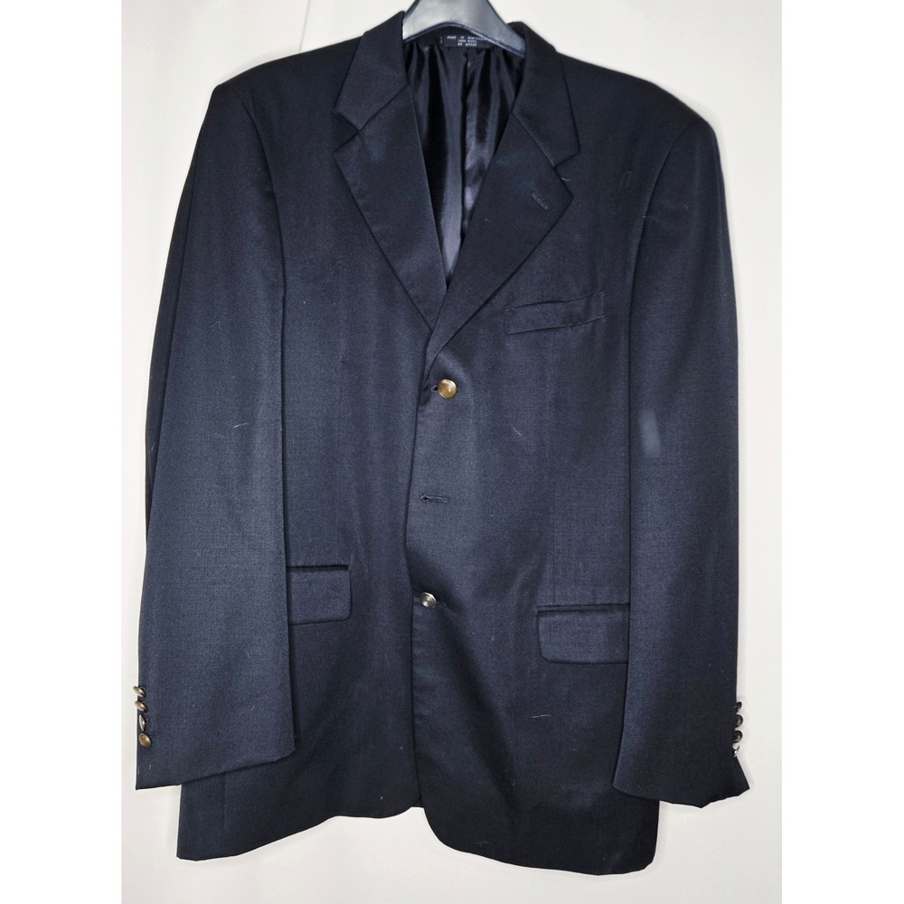 Jones New York Men's Blazer 100% Wool Two Button Black Classic Coat Jacket 44R